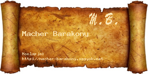 Macher Barakony névjegykártya